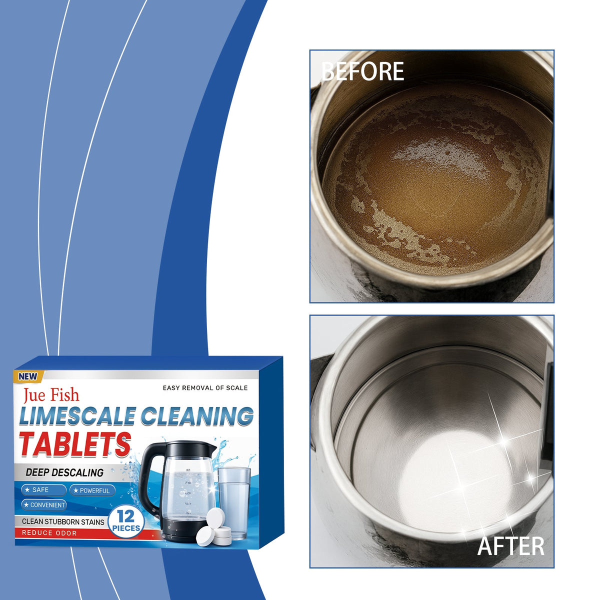 Water Bottle Cleaner Tablets, Effervescent Descaler, No Scrub Limescale Remover